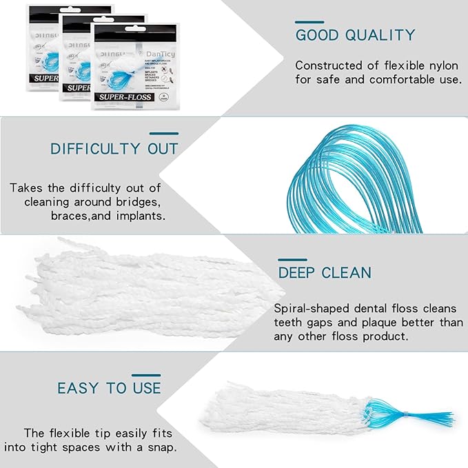 Super Floss Threaders, Periodontal Floss, Orthodontic Threader, Ultraclean Access Tool for Daily Care of Periodontal Disease and Gum Health for Implant, Bridge and Braces 30PCS