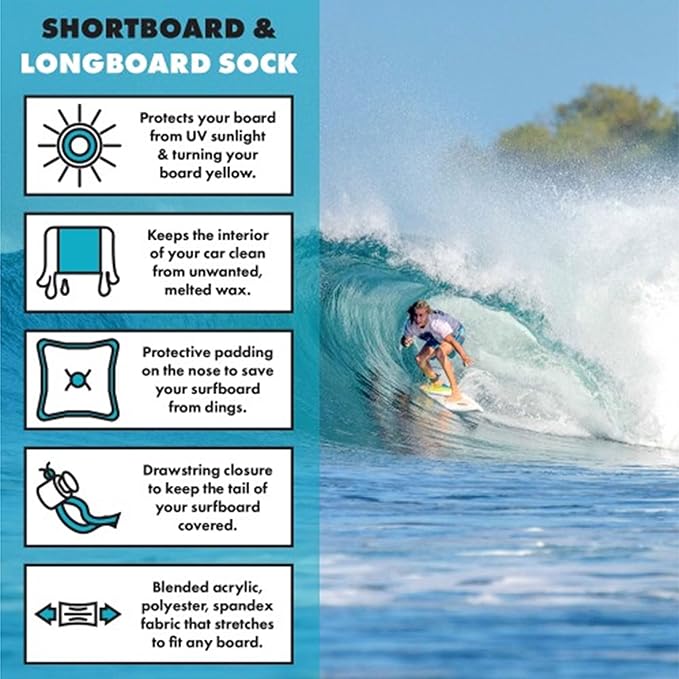 Surfboard Stretch Sox Shortboard and Longboard Board Sock Cover, 5-10ft Surf, 10ft 8in - 11ft 8in SUP-StrideForce Fitness