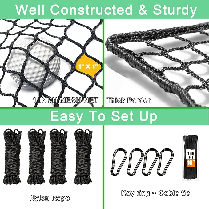 Storgem Golf Batting Cage Net with Extra Striking Net, Net Only, Heavy Duty Golf Hitting Practice Net, Backyard Batting Cage for Sports Training-StrideForce Fitness