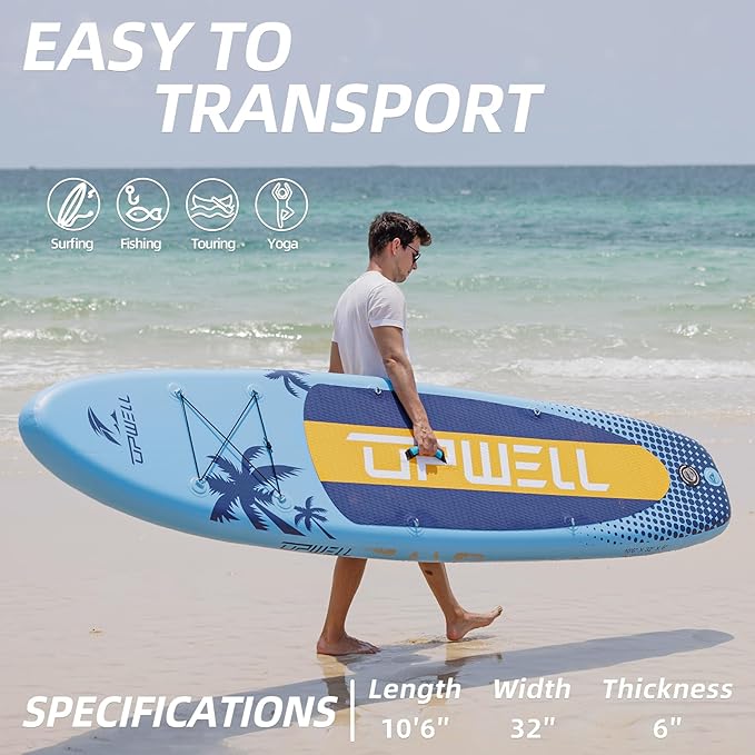 UPWELL 10'6"/11'/11'6" Inflatable Paddle Board, Stand Up Paddlboard for Youth & Adults, Stable Design, Premium SUP Accessories, Backpack, Leash, Hand Pump, Fins-StrideForce Fitness