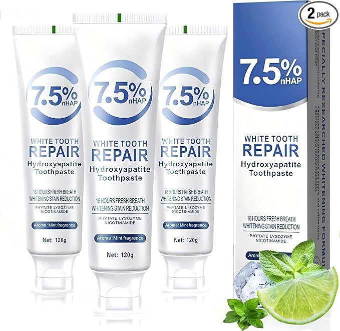 7.5% Hydroxyapatite Toothpaste for Enamel Protection, Fluoride-Free Formula with Gentle Mint, for Sensitive Teeth, Daily Protection, Long-Lasting Fresh Breath, 4.23 Oz (3)