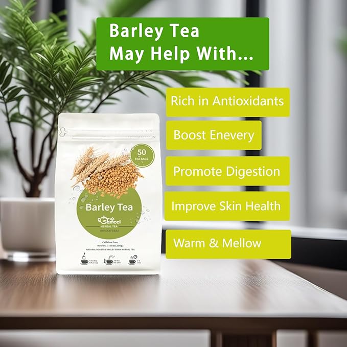 Samcci - Barley Tea, 4g×50 Count Premium Natural Roasted Barley Tea Bags - Non-GMO - Caffeine-Free - Sugar Free - Mugicha -Nutty - Digestion Support & Rich in Nutrition-StrideForce Fitness