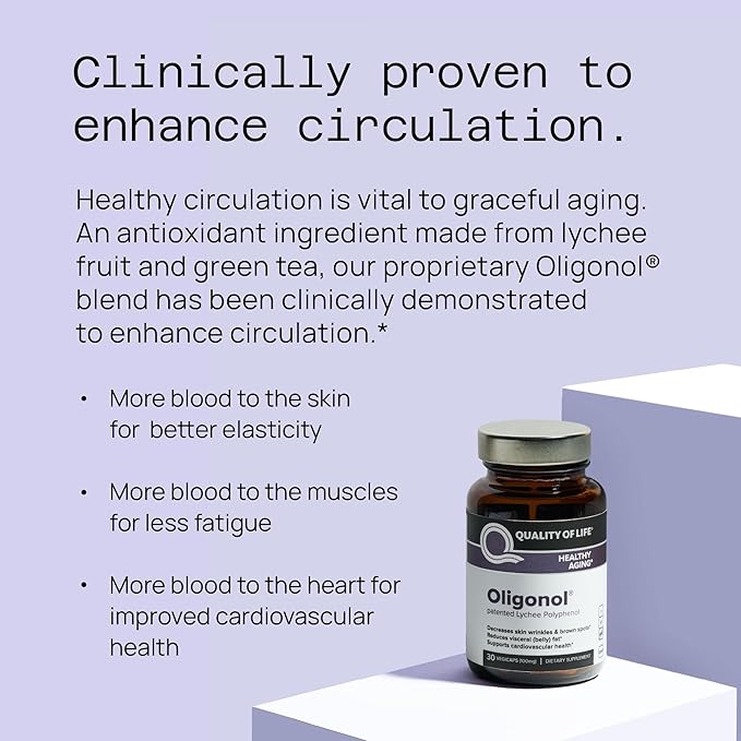 Quality of Life Oligonol Premium Anti Aging Supplement - Promotes Cardiovascular Health, Circulation & Youth, Includes Antioxidants - Lychee Fruit Extract - 30 Vegicaps-StrideForce Fitness