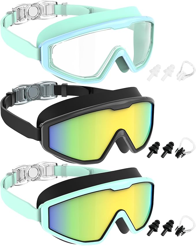 NSSIW Swim Goggles Swimming Kids-Goggles: Anti Fog No Leak with Nose Clip Earplugs for Girls Boys Youth 6-14 3 Pack-StrideForce Fitness