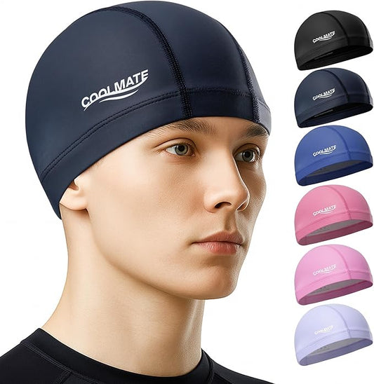 COOLMATE Fabric Swim Cap for Adult Women Men Kid 3 4 6 8 14 16, Silicone Water Resistant Layer, Cloth Swim Cap Gifts for Swimmers, Lightweight for Pool, Lap Swimming (1 pc)-StrideForce Fitness