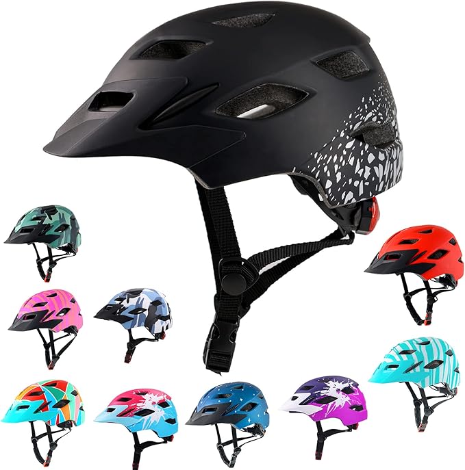 Kids Bike Helmet,Bavilk Kids Boys Girls Bike Helmets with LED Light Detachable Visor Children Youth Teen Multi-Sport for Skating Cycling Scooter Skateboard Adjustable & Lightweight 19.7"-22.4"-StrideForce Fitness