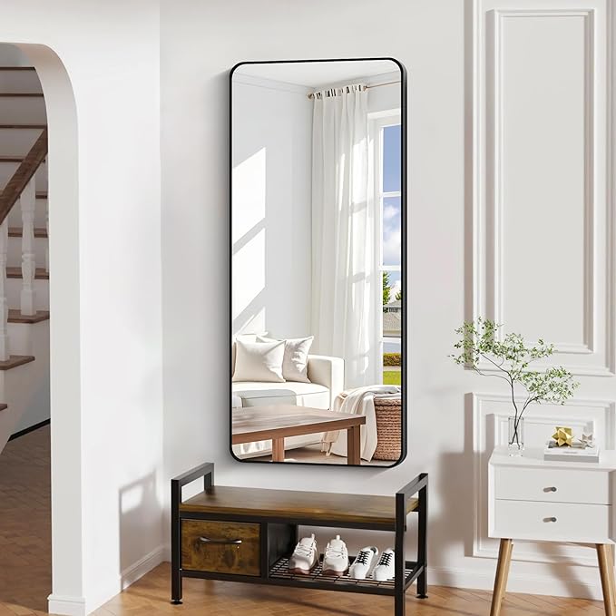 24" x 55"Bathroom Mirror, Matte Black Wall Mirror with Metal Frame, Decorative Rectangular Vanity Mirror for Bedroom Bathroom Living Room Entryway (Horizontal/Vertical)-StrideForce Fitness