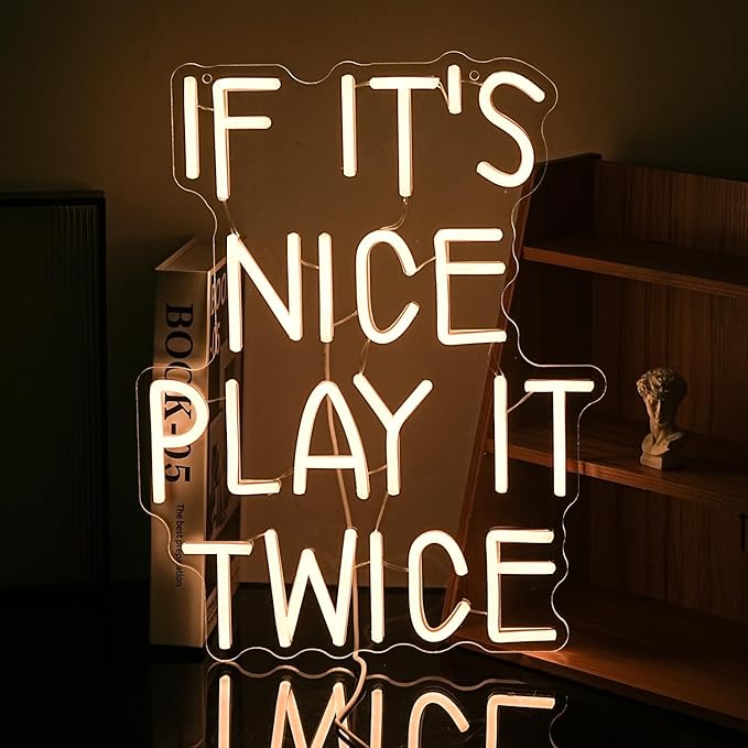If It’s Nice Play It Twice Neon Sign Warm White Nice LED Light Up Sign for Wall Decor Dimmable USB Powered Letters Neon Light for Game Room Living Room Bar Decor-StrideForce Fitness