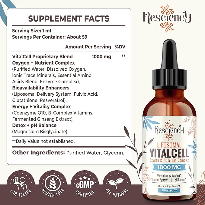 13-in-1 Liquid Oxygen & Nutrient Supplement for Energy, Altitude Support, Performance, Antioxidant, Immune, Fatigue & Detox, Liposomal for High Absorption, pH Balance, Organic, Gluten Free, 6 Fl Oz-StrideForce Fitness