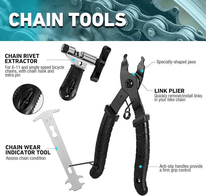 DURATECH 41 Pieces Bike Repair Tools, Complete Bike Tools Kit with Storage Box, Mountain Bike Maintenance Tools, for Mountain, Road, and Park Bicycle with Chain Riveter, Tire Levers, Crank Puller-StrideForce Fitness