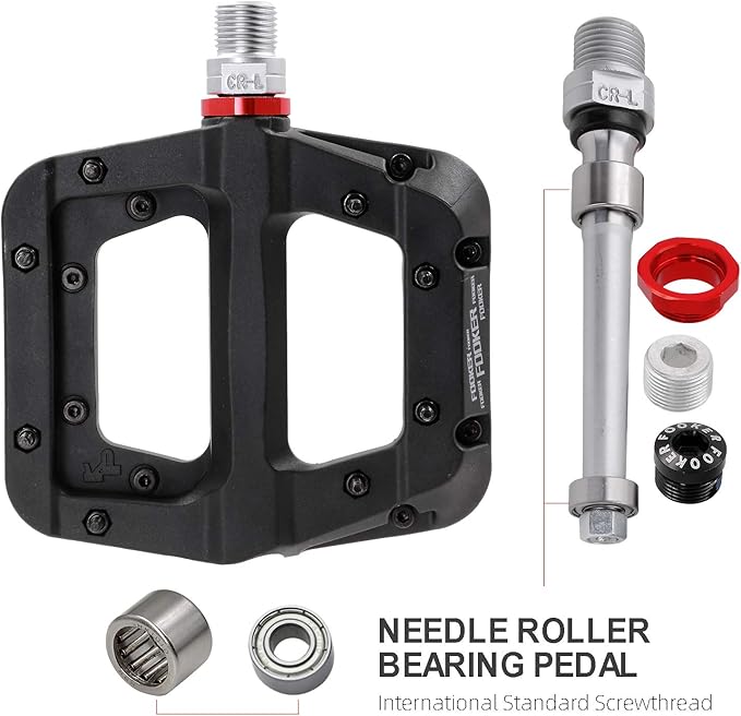 FOOKER MTB Pedals Mountain Bike Pedals 3 Bearing Non-Slip Lightweight Nylon Fiber Bicycle Platform Pedals for BMX MTB 9/16"-StrideForce Fitness