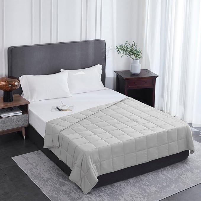 L'AGRATY Weighted Blanket - 60"x80" 15lbs Cooling Breathable Heavy Blanket Microfiber Material with Glass Beads Big for Adult All-Season Summer Fall Winter Soft Thick Comfort Blanket-StrideForce Fitness