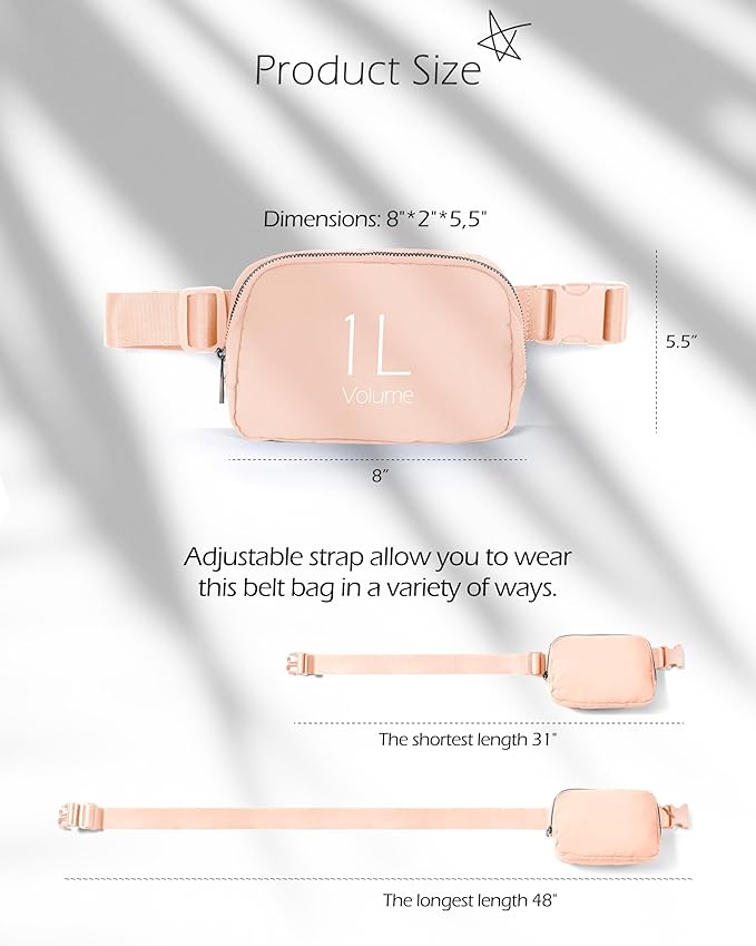 ODODOS Unisex Mini Belt Bag with Adjustable Strap Small Fanny Pack for Workout Running Traveling Hiking, Pale Coral-StrideForce Fitness