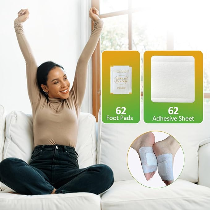 62 Pads Foot Pads Natural Turmeric & Ginger, Wormwood, Bamboo Vinegar, 62Pads Goodnight Pads Included 62 Adhesive Sheets-StrideForce Fitness