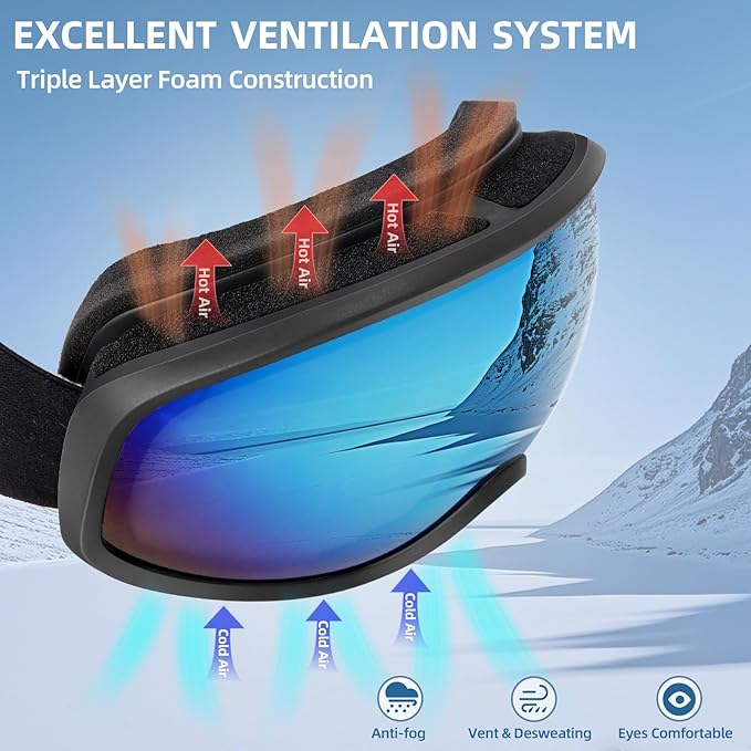 Freela Ski Goggles OTG Men Women, Over Glasses Snow Snowboard Sports Goggles for Adult Youth 100% UV400 Protection Anti Fog-StrideForce Fitness