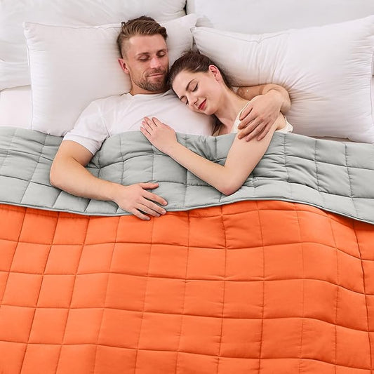 King Size Weighted Blanket for Adults (20 lbs, 80” x 87”, Orange) Cooling Heavy Blanket for Sleeping Perfect for 190-210 lbs, Breathable Blanket for Adults & Couple All Season, Machine Washable-StrideForce Fitness