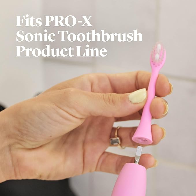 Made by Dentists PRO‑X Replacement Brush Heads – Compatible with PRO‑X Sonic Toothbrush (3 Pack) – Dentist‑Designed, Deep Plaque Removal, Soft Bristles, Travel‑Ready, Pink