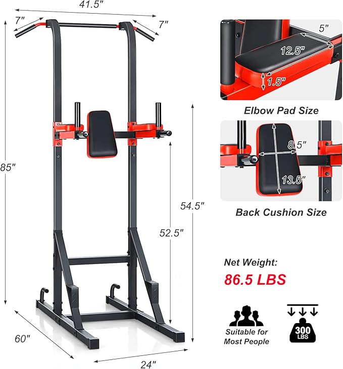 GYMAX Multi-function Power Tower, Heavy-duty Pull Up Bar Stand for Pull-ups, Push-ups, Vertical Knee, Leg Raises, Dip Stand, Strength Training, Workout Dip Station for Home, Gym, Fitness Equipment-StrideForce Fitness