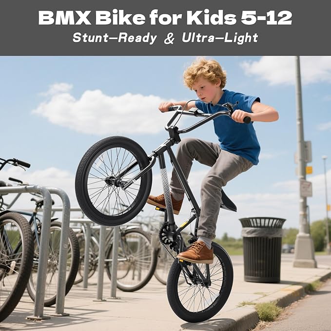 67i Boys BMX Bike 18/20 Inch Ages 8-12 Kids Bicycle with Front Rear U Brake Adjustable Seat Iron Fork 2.09" Wide Tires-StrideForce Fitness