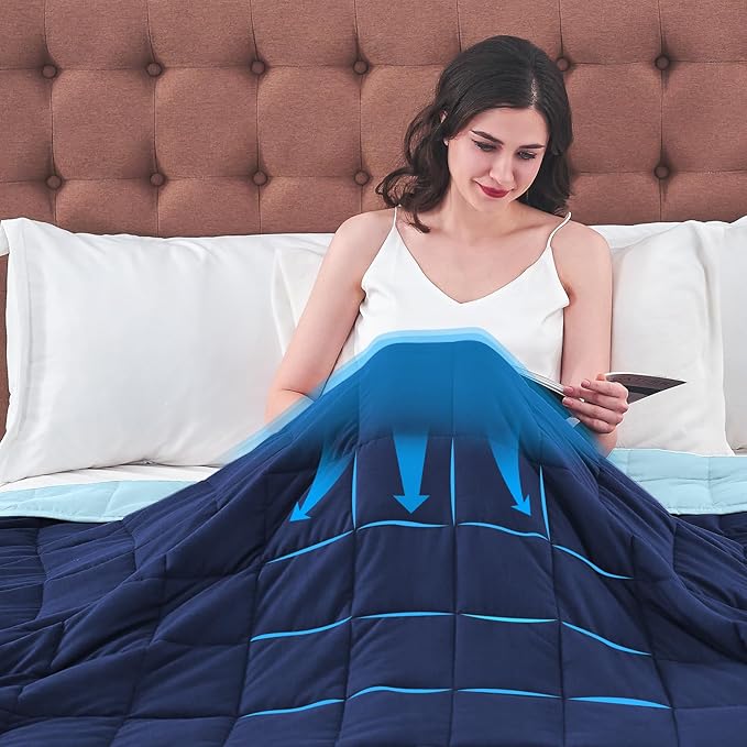 King Size Weighted Blanket for Adults (30 lbs, 80” x 87”, Navy & Blue) Cooling Heavy Blanket for Sleeping Perfect for 290-310 lbs, Breathable Blanket for Adults & Couple All Season, Machine Washable-StrideForce Fitness