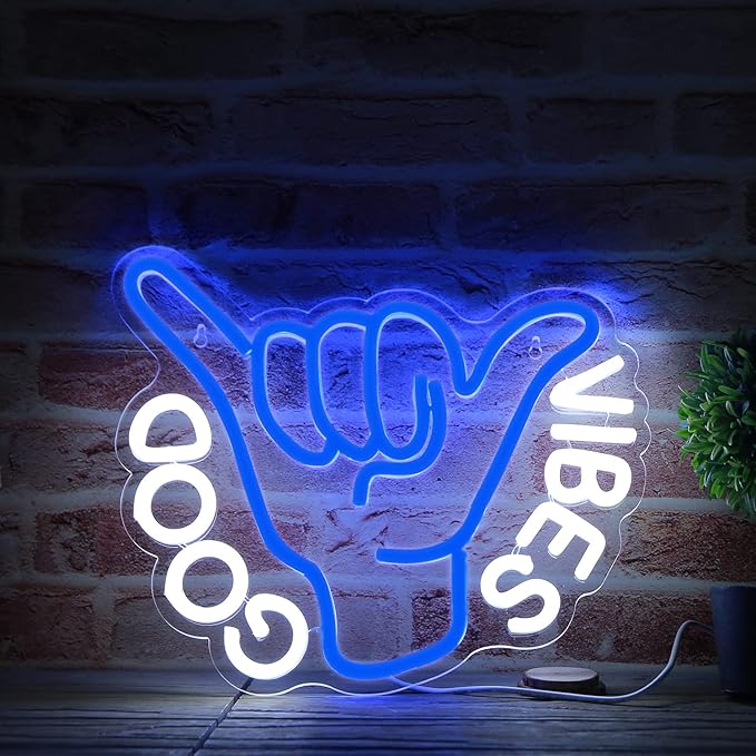 Good Vibes Neon Sign USB Powered for Room Decor, LED Neon Light Sign Dimmable Neon Wall Sign for Game Room Party Decoration Man Cave Kids Bedroom Wall Art 13 * 10.5 Inches-StrideForce Fitness