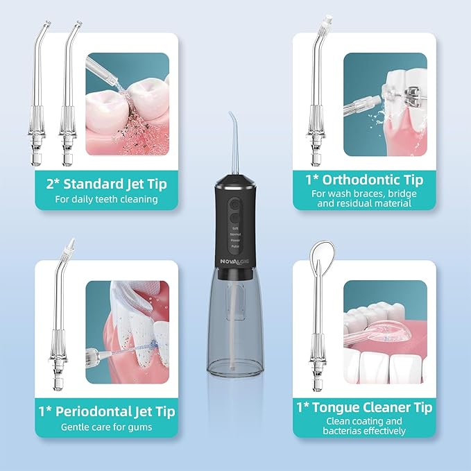 Water Dental Flosser for Teeth Pick, Cordless 360ML Tank 5 Jet Tips Electric Flosser, Rechargeable 4 Mode IPX7 Oral Irrigator for Implants, Brace & Sensitive Teeth Care, Home & Travel Use