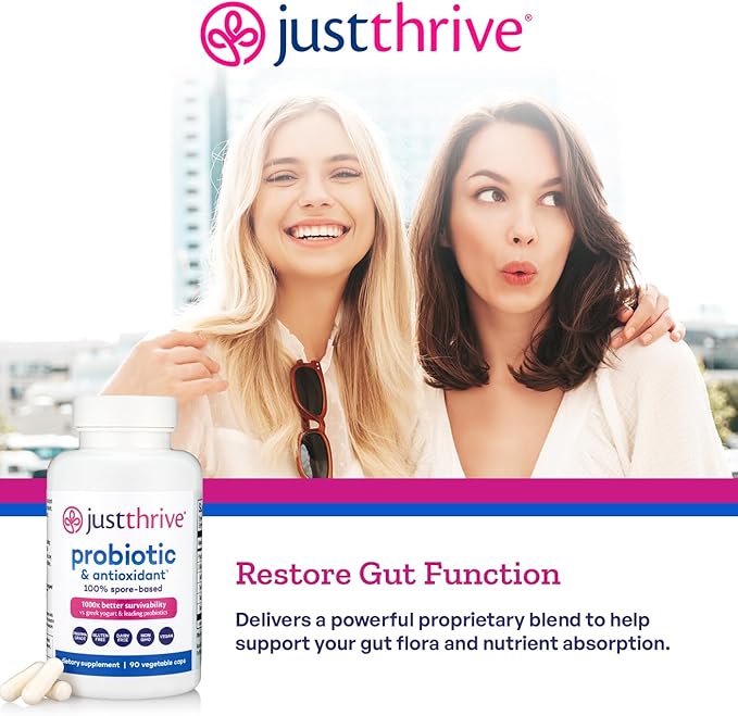 Just Thrive Probiotic & Antioxidant Supplement - 100% Spore-Based Digestive and Immune Support - Gluten Free, 90 Caps-StrideForce Fitness