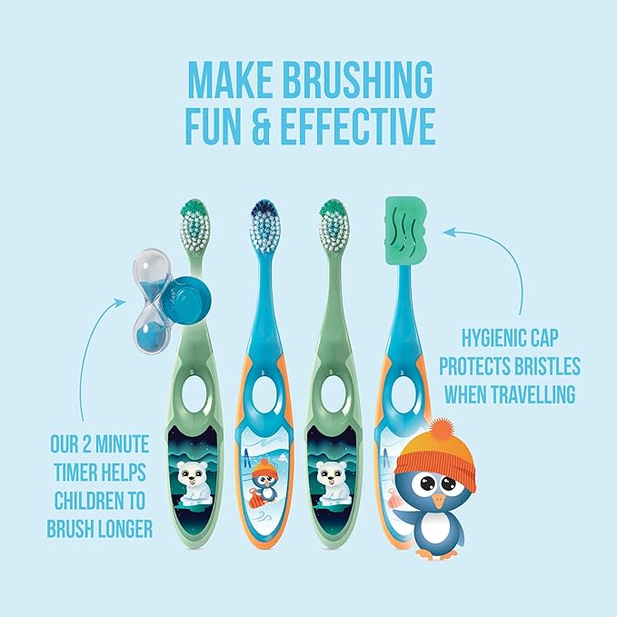 Jordan* | Step 2 Kids Toothbrush | 3-5 Years, Soft Bristles, BPA Free,4 Pack | Blue & Green
