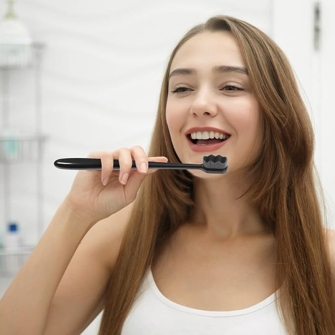 Soft Bristle Toothbrushes for Adults 4pcs Manual Small Travel Toothbrushes Black Curved Handle Ultra-Fine Bristles for Sensitive Teeth and Gum Care Random Color Random Color