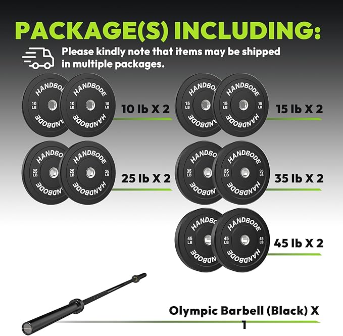 Olympic Bumper Plates Set 2 Inch, 10-55 lbs Rubber Weight Plates with 45 lb (20kg) Black/Silver Barbell, Strength Training & Weight Lifting for Home Gym-StrideForce Fitness