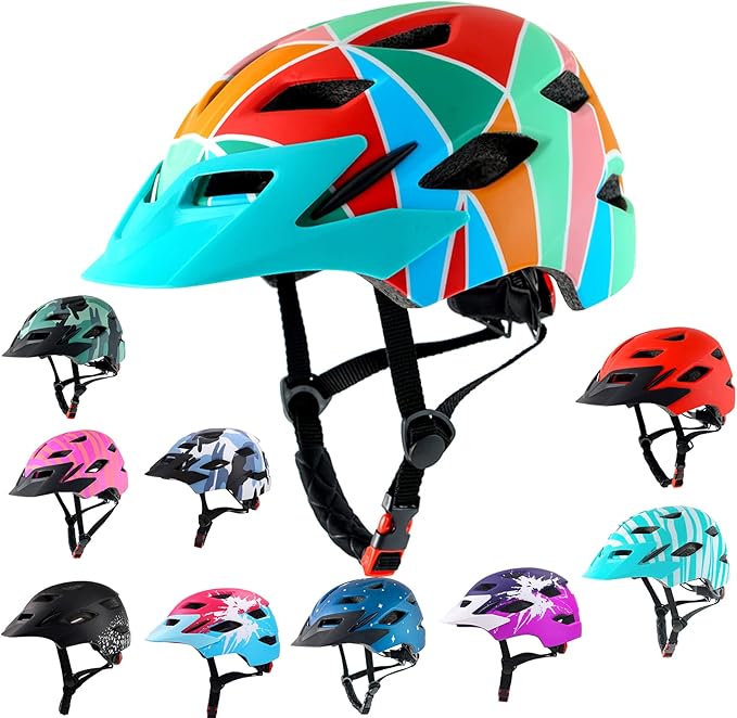 Kids Bike Helmet,Bavilk Kids Boys Girls Bike Helmets with LED Light Detachable Visor Children Youth Teen Multi-Sport for Skating Cycling Scooter Skateboard Adjustable & Lightweight 19.7"-22.4"-StrideForce Fitness