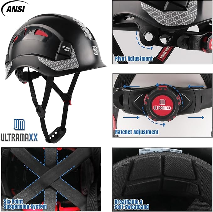 Safety Helmet Hard Hat, ANSI Z89.1 Approved Lightweight Vented Work Helmet, 6-Point Adjustable Ratchet Suspension Hardhat Ideal for Industrial and Construction-StrideForce Fitness