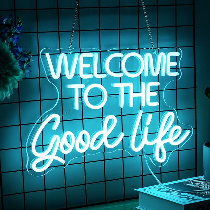 Welcome To The Good Life Neon Sign Letter LED Neon Lights Dimmable USB Powered 16.5’’X11’’Cool Wall Decorative Light Bedroom Kids Room Birthday Party Bar Decoration Gifts for Friend（Ice blue）-StrideForce Fitness