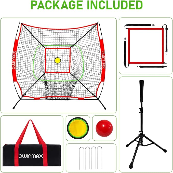 6x6FT Baseball Net, Baseball & Softball Training net with Batting Tee, Strike Zone & Circular Target and Weighted Ball, Portable Design with Compact Storage,Great for Kids-StrideForce Fitness