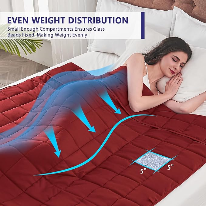 yescool Weighted Blanket for Adults (18 lbs, 60" x 80", Red) Cooling Heavy Blanket for Sleeping Perfect for 110-130 lbs, Queen Size Breathable Blanket with Premium Glass Bead, Machine Washable-StrideForce Fitness