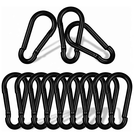 2.36" Spring Snap Hook Carabiners, 12 Pcs Galvanized Steel Black Small Carabiner Clip, Keychain Clip, Quick Link Key Chain for Hammock Swing Set Outdoor Travel, Camping, Fishing, Hiking-StrideForce Fitness