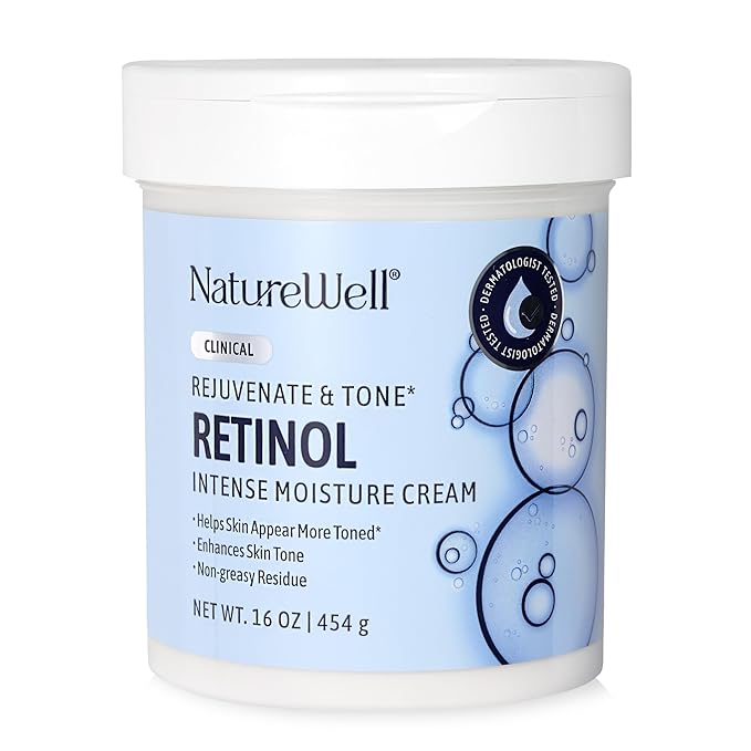NATURE WELL Clinical Rejuvenate & Tone Retinol Intense Moisture Cream for Face, Body, & Hands, Anti-Aging, Targets Discoloration, Wrinkles, Sun Damage, Crepey, & Sagging Skin, 16 Oz-StrideForce Fitness