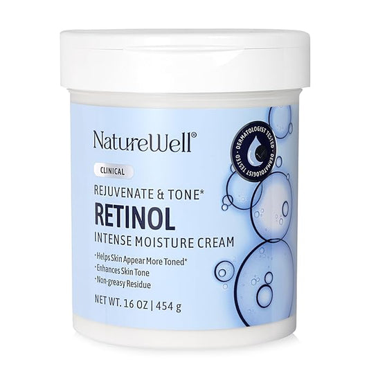 NATURE WELL Clinical Rejuvenate & Tone Retinol Intense Moisture Cream for Face, Body, & Hands, Anti-Aging, Targets Discoloration, Wrinkles, Sun Damage, Crepey, & Sagging Skin, 16 Oz-StrideForce Fitness