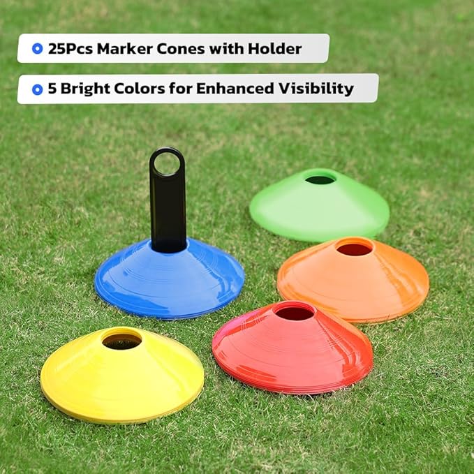 GHB Soccer Cones 25/50/100 Pack Disc Soccer Sport Cones Training Field Marker Agility Cones for Traffic, Basketball, Coaching, Practice Equipment Includes Cone Drills Guide-StrideForce Fitness