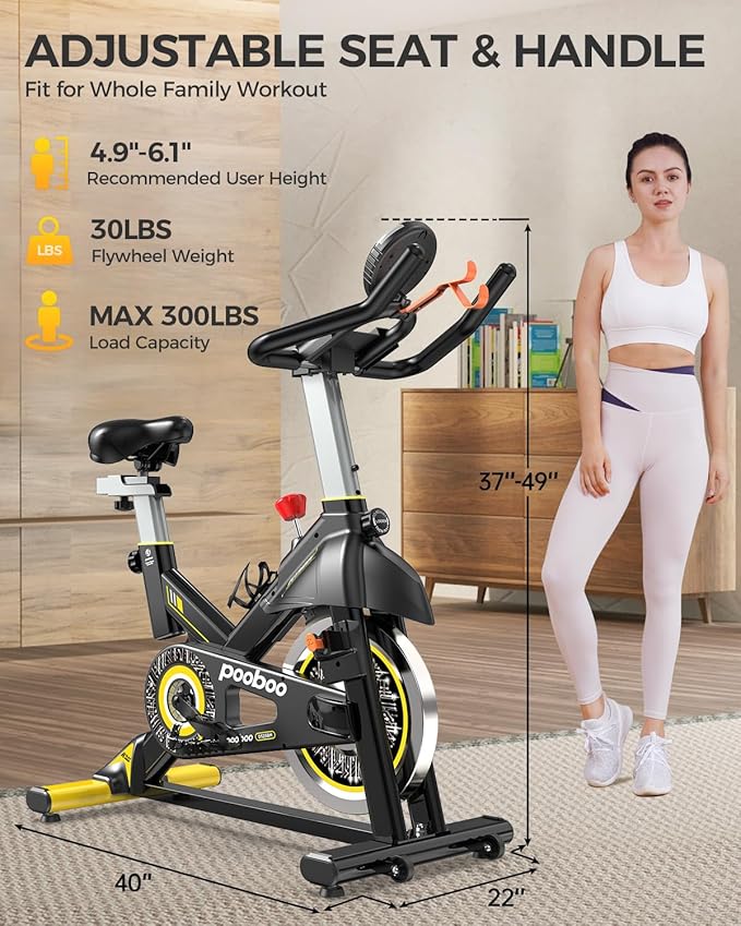 pooboo Exercise Bike, Adjustable Magnetic/Brake Pad Resistance Silent Belt Drive, Indoor Cycling Bike for Home Cardio, Fitness Stationary Bike with 350lbs/300lbs Weight Capacity &Upgraded Version Seat-StrideForce Fitness