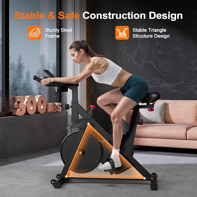 Stationary Bike, Spin Bike with 32 Levels of Adjustable Magnetic, Exercise Bike for Home with Exclusive App, Low Noise Indoor Bike, Cycling Bike with Comfortable Seat Cushion-StrideForce Fitness