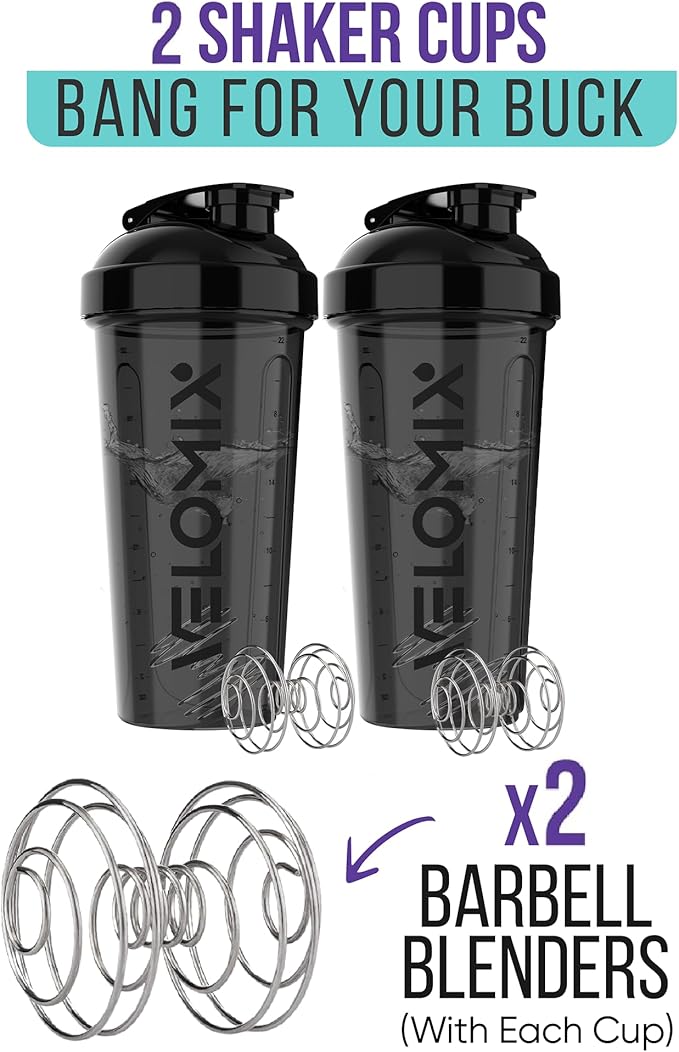 '-2 Pack- 28 oz Protein Shaker Bottles for Protein Mixes - 2x Wire Whisk | Leak Proof Shaker Cups for Protein Shakes | Protein Shaker Bottle Pack | Shakers for Protein Shakes - 2xBlack-StrideForce Fitness