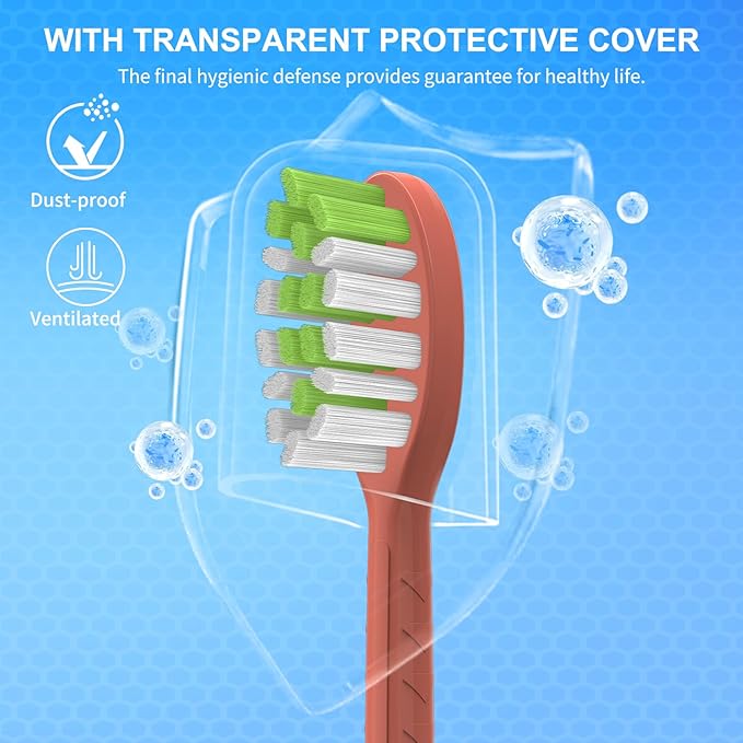Toothbrush Replacement Heads Compatible with Philips One Series Sonicare Battery Toothbrush HY1100, 10 Pack Replacement Heads, Soft Bristles, Orange Red