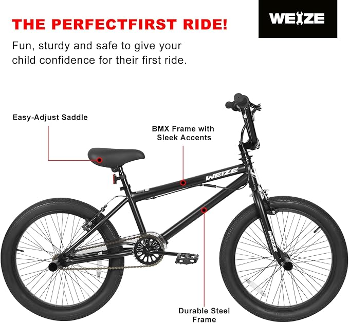 WEIZE Freestyle BMX Bike, 20 inch Trick Bicycle for Kids and Adults Men Women, Hi-Ten Steel Frame, 360 Degree Rotor Freestyle, 4 Pegs Single Speed Teen Bike, Beginner-Level to Advanced Riders-StrideForce Fitness