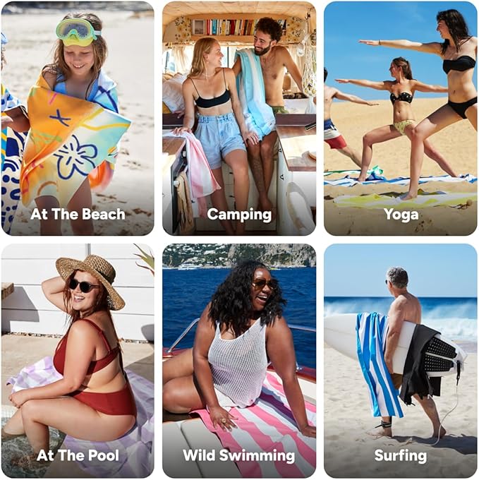 Dock & Bay Beach Towel - Quick Dry, Sand Free - Compact, Lightweight - 100% Recycled - Includes Bag - Sand to Streets - Large (160x90cm, 63x35)-StrideForce Fitness