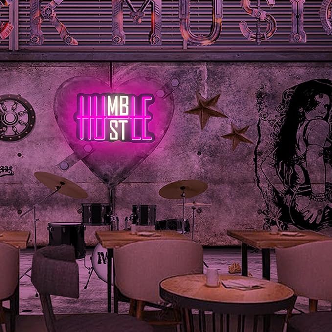 LED Neon Sign HUSTLE Neon Light Christmas Wedding Party Decoration Wall Neon Lamp USB Powered Children Bedroom Night Light Gift (HUSTLE)-StrideForce Fitness