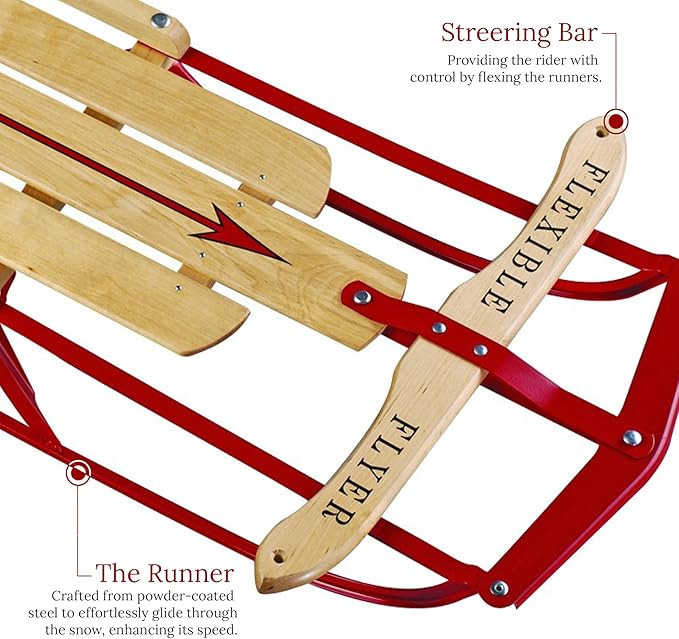 Flexible Flyer Metal Runner Sled. Steel & Wood Steering Snow Slider-StrideForce Fitness