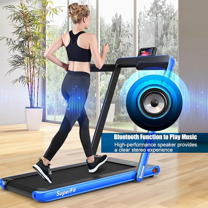 GYMAX Walking Pad, 2.25HP Foldable Treadmill with Smart App & Remote Control, Bluetooth LED Monitor, Small Spaces Compact Running Machine, Folding Portable Under Desk Treadmill for Home Office-StrideForce Fitness