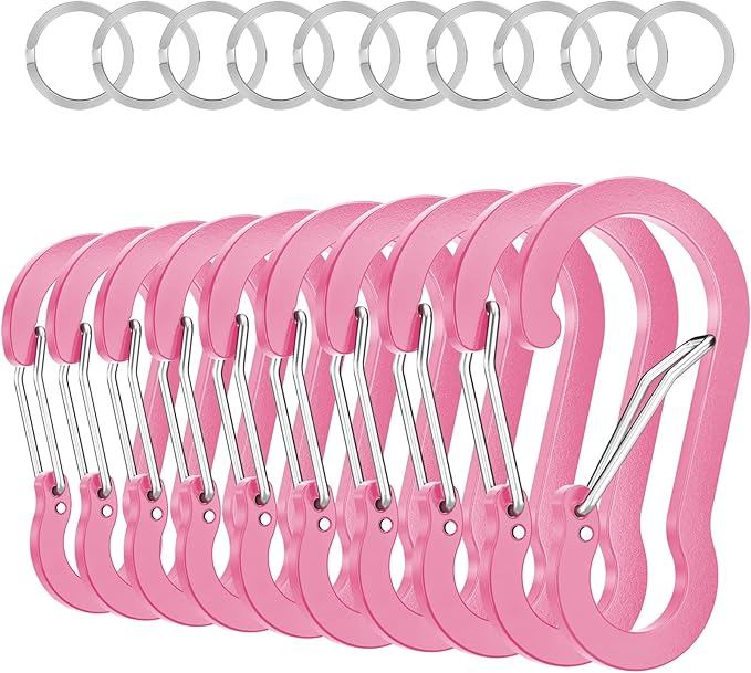 sprookber 3.2 Inch Aluminum Carabiner Clips D Ring, Caribeaner Spring Snap Hook with Keychain for Camping, Hiking, Gym & Outdoor Gear, Set of 10-StrideForce Fitness