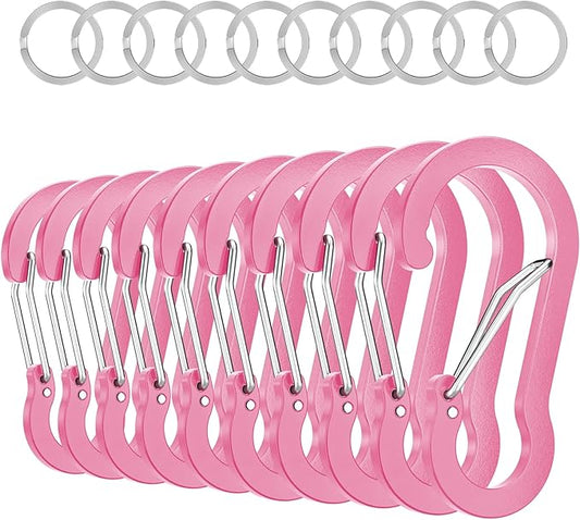 sprookber 3.2 Inch Aluminum Carabiner Clips D Ring, Caribeaner Spring Snap Hook with Keychain for Camping, Hiking, Gym & Outdoor Gear, Set of 10-StrideForce Fitness